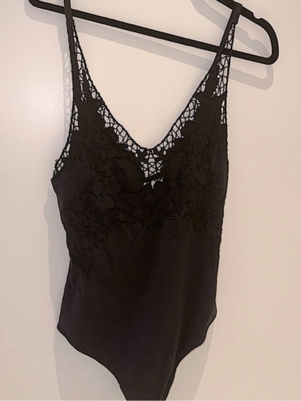 Free People Lace-Trim Black Camisole Bodysuit